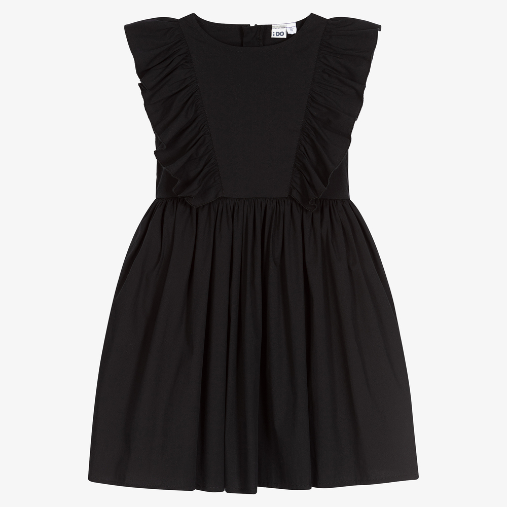 iDO Junior Black Cotton Ruffle Dress Childrensalon Outlet