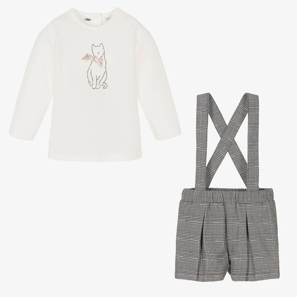 آي دو Baby-طقم شورت قطن جيرسي كاروهات لون أسود وعاجي | Childrensalon Outlet