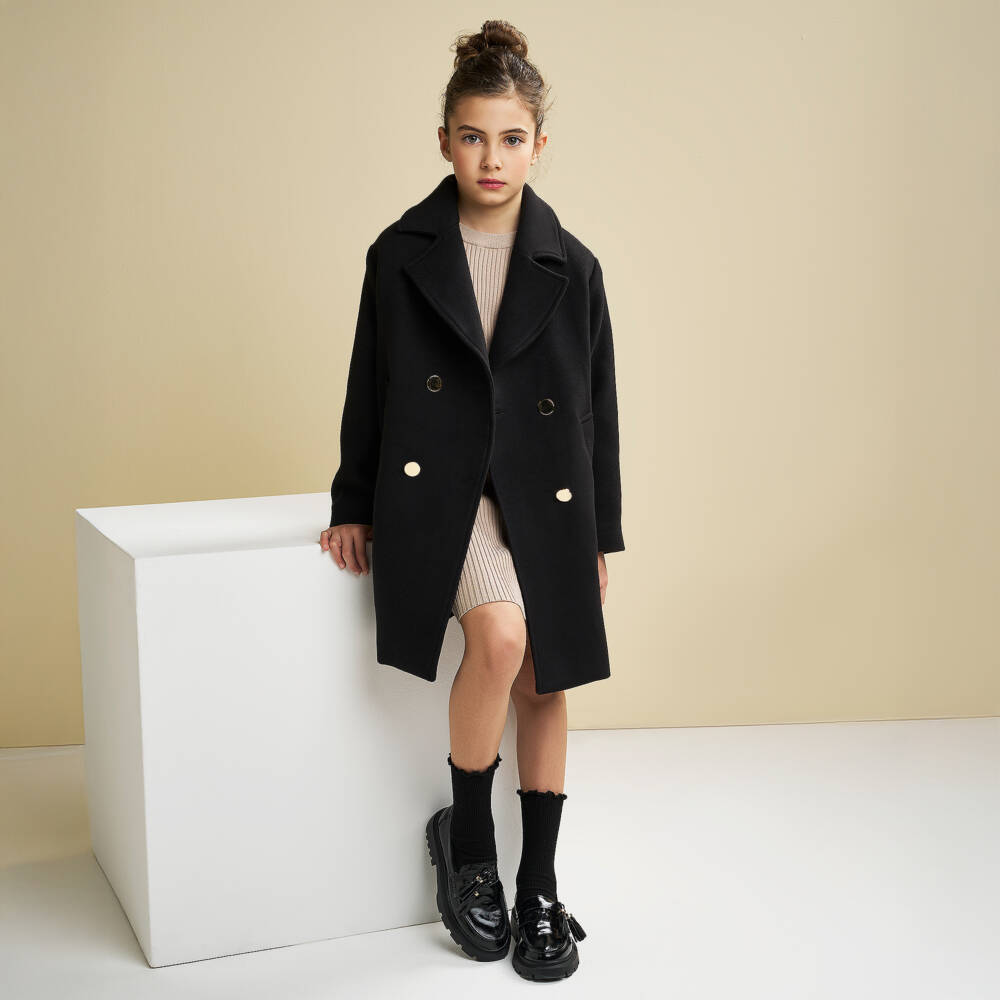 iDO-Black Long Coat | Childrensalon Outlet