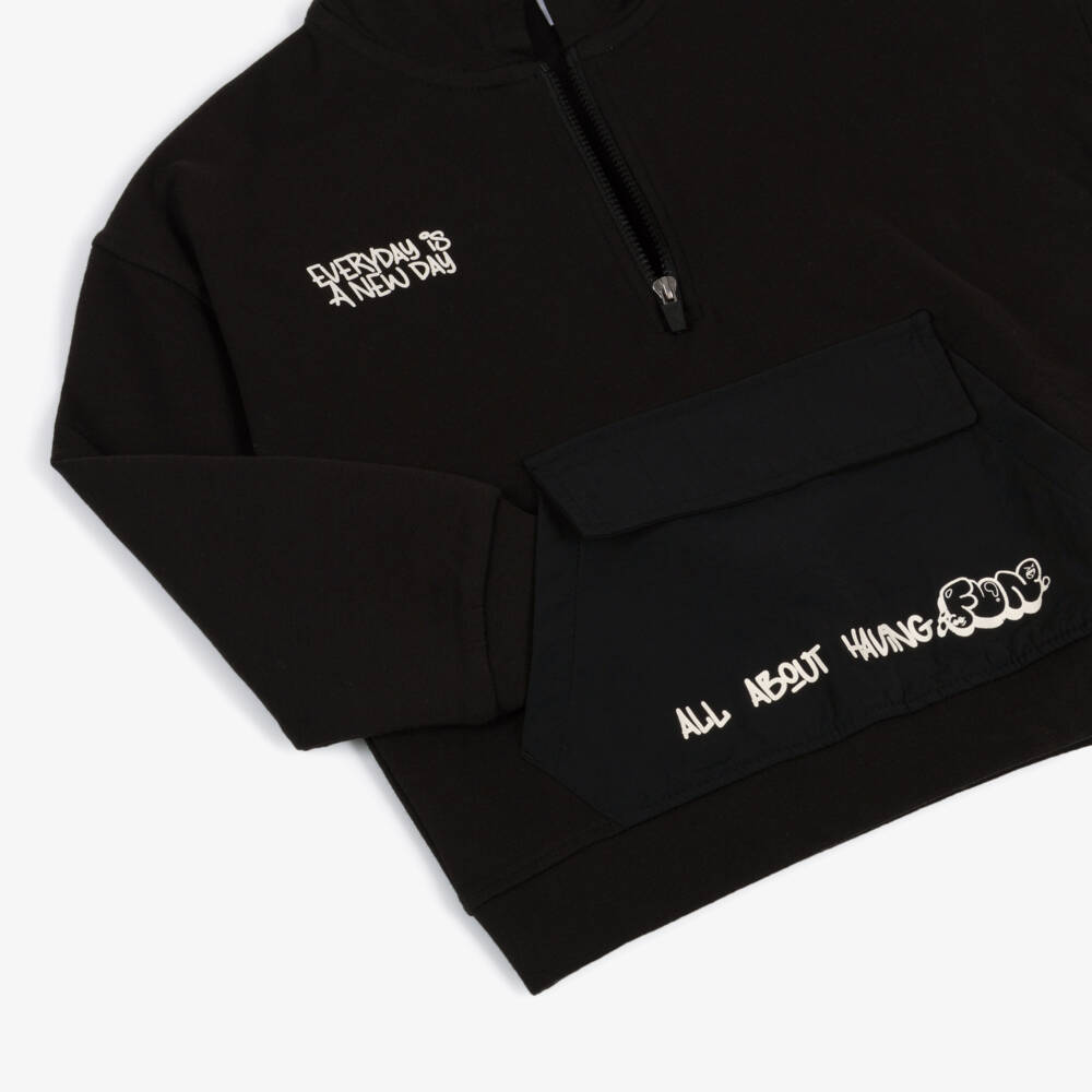 iDO-Black Pocket Hoodie | Childrensalon Outlet