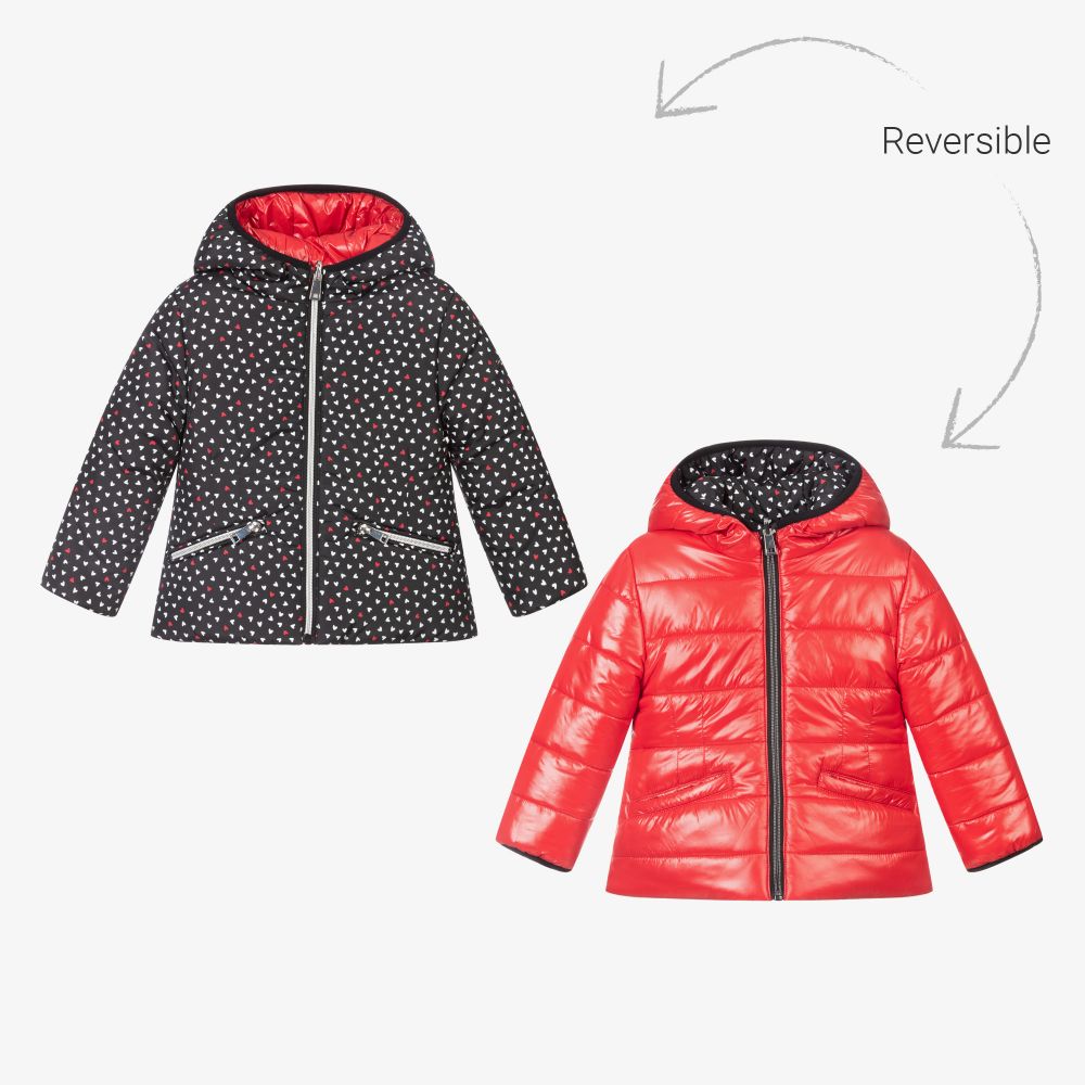 iDO Baby - معطف هودي بوجهين لون أسود وأحمر للبنات | Childrensalon
