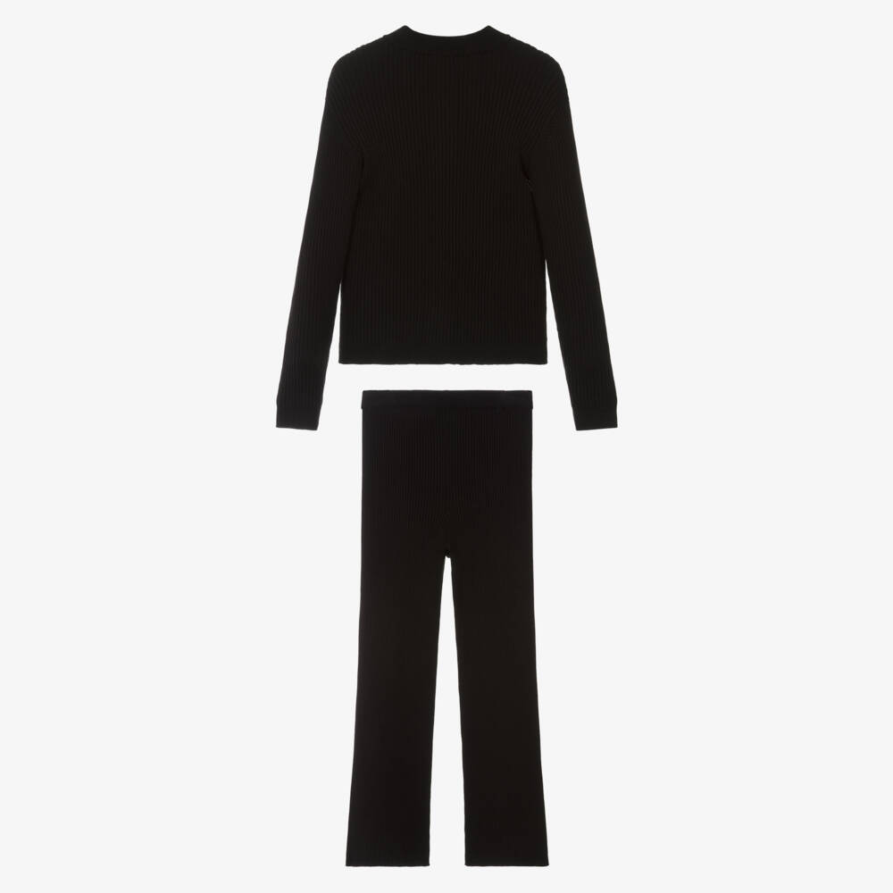 iDO-Black Ribbed Trouser Set | Childrensalon Outlet