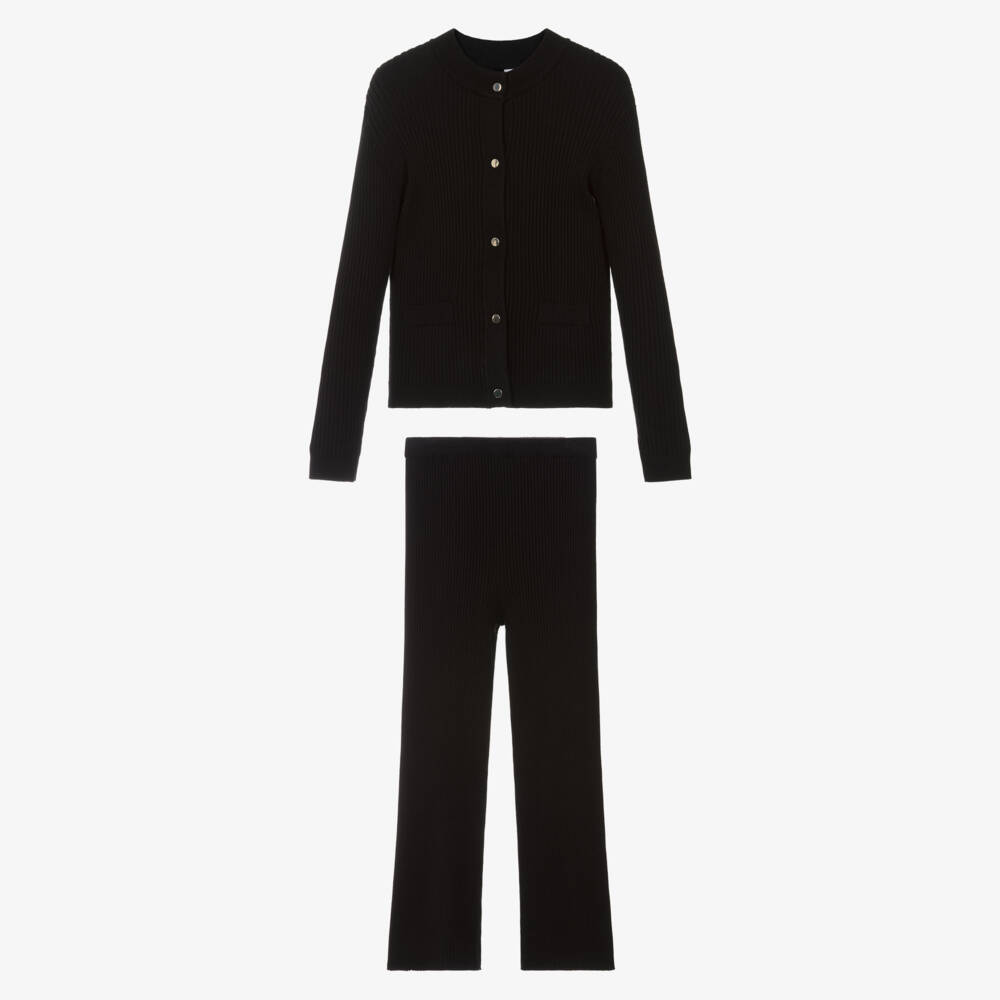 iDO-Black Ribbed Trouser Set | Childrensalon Outlet