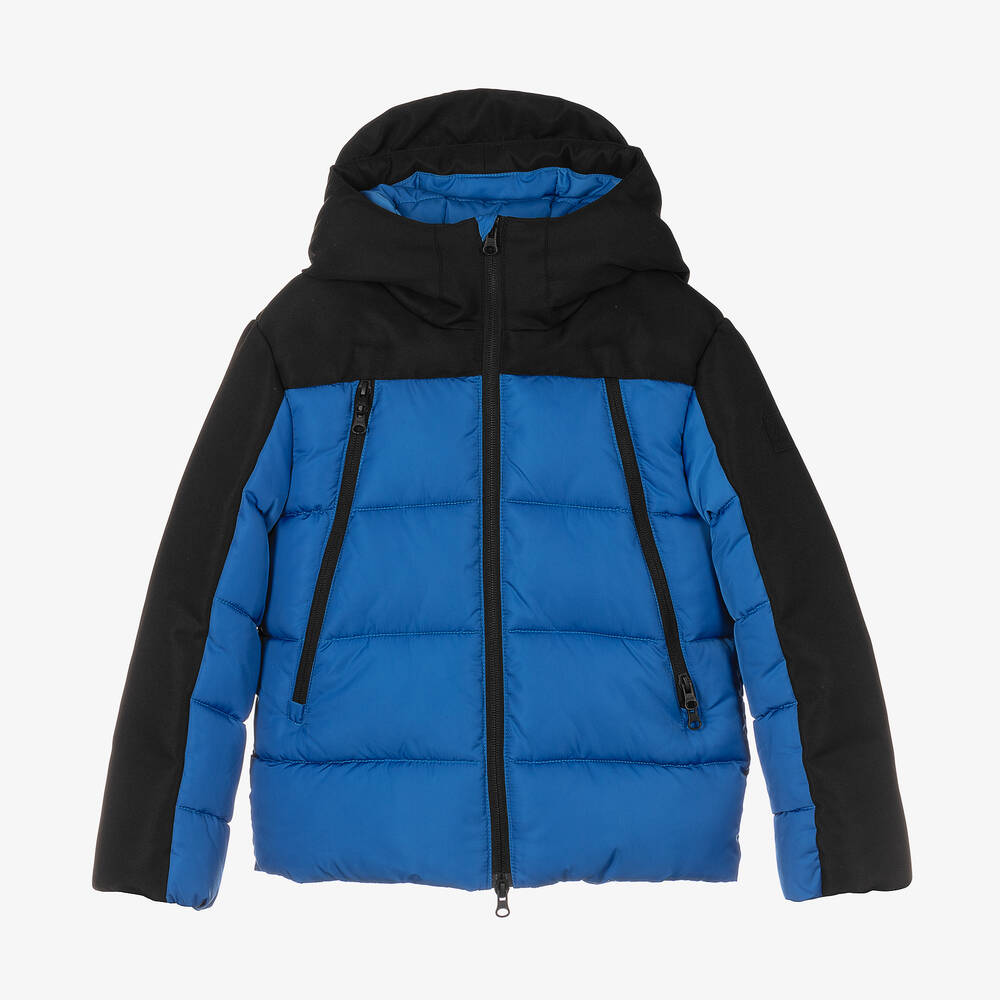 iDO Junior - Blue & Black Hooded Padded Coat | Childrensalon