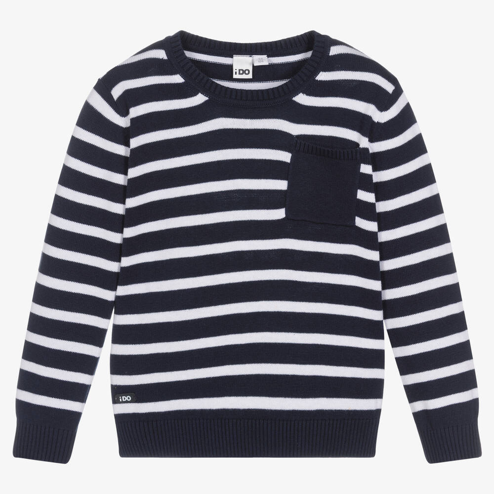 iDO Baby - Blue Breton Stripe Cotton Sweater | Childrensalon