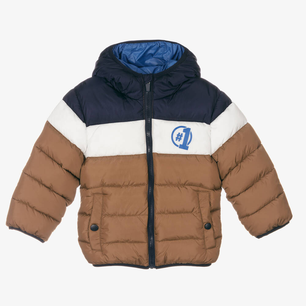 iDO Baby - Blue & Brown Puffer Jacket | Childrensalon