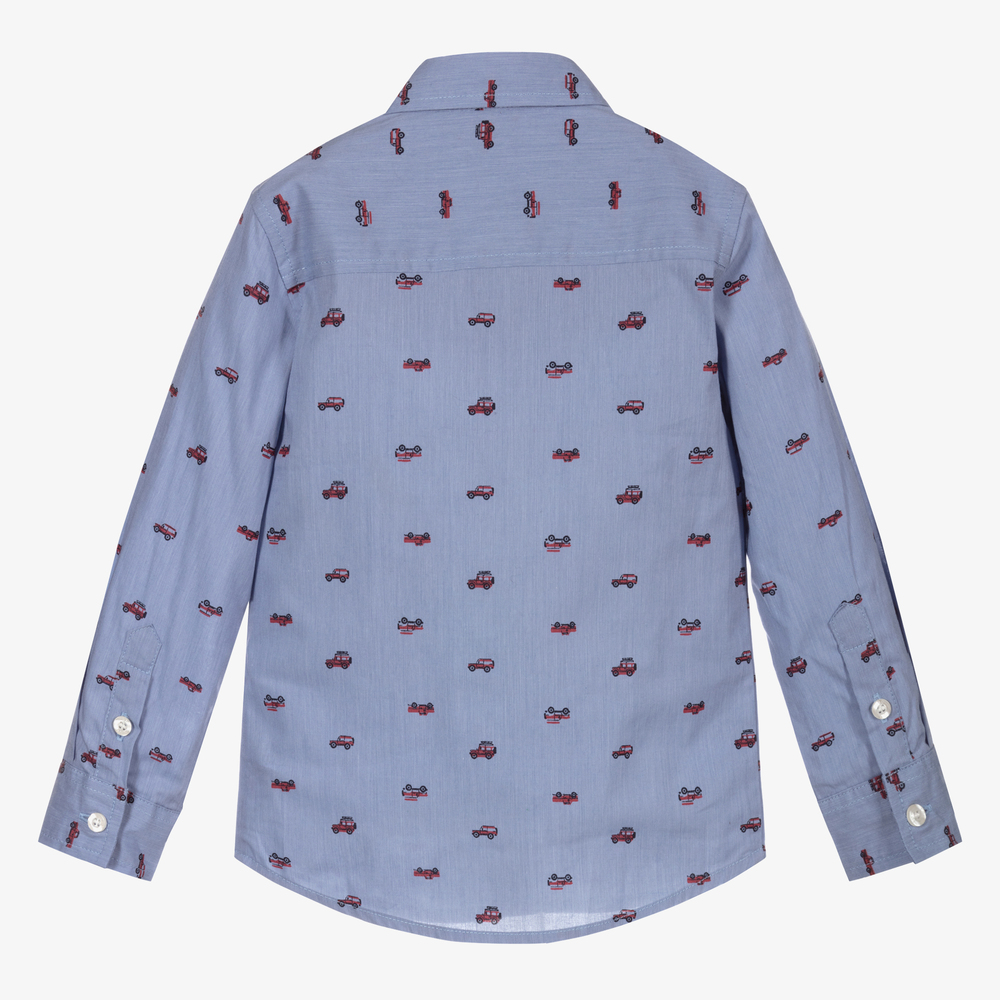 iDO Baby-Blue Cotton Cars Shirt | Childrensalon Outlet