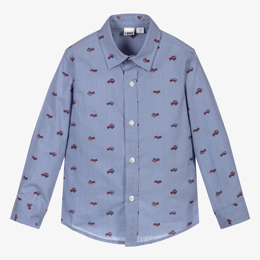 iDO Baby - Blue Cotton Cars Shirt | Childrensalon