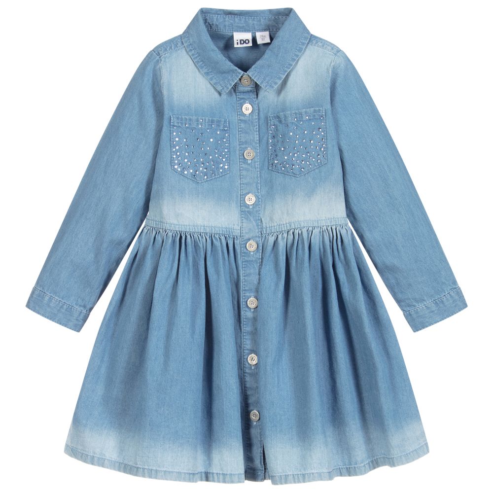 iDO Baby - Голубое платье из хлопкового шамбре | Childrensalon