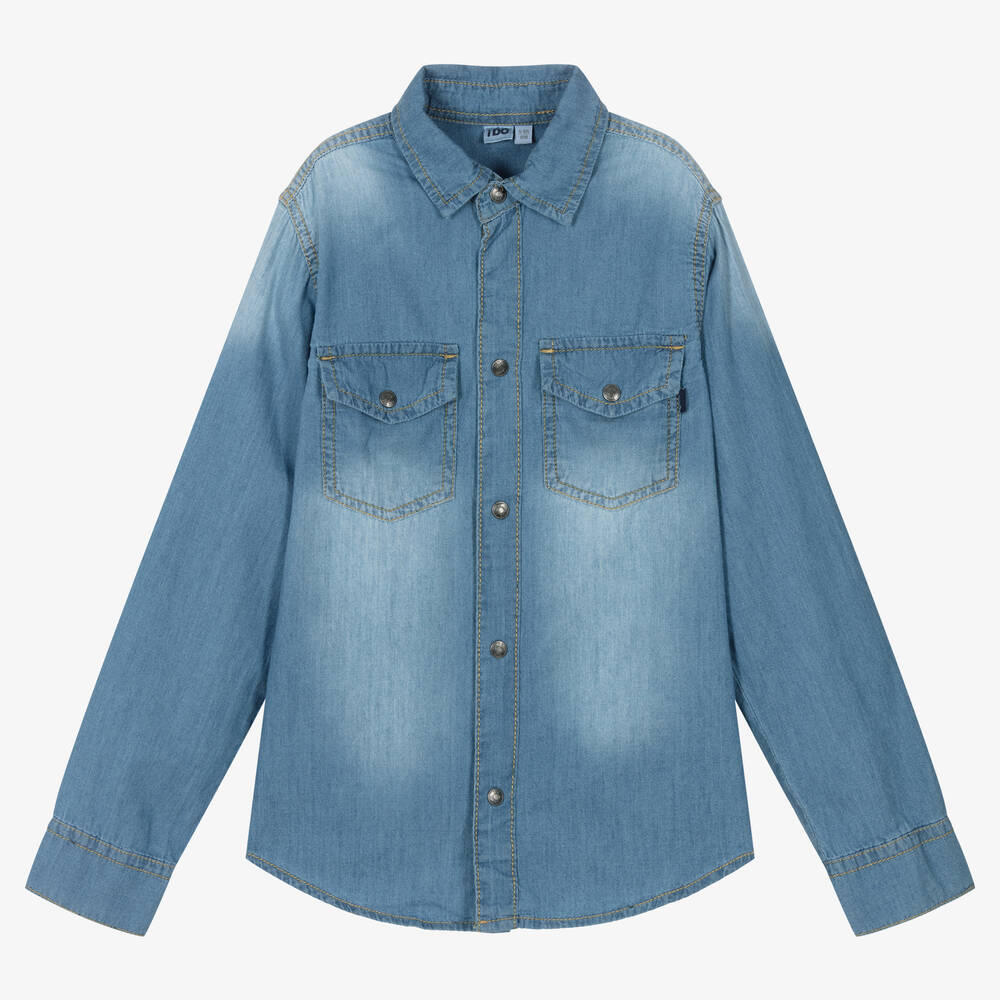 iDO Junior - Blue Cotton Chambray Shirt  | Childrensalon