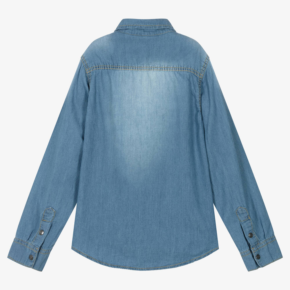 iDO Для младших-Синяя рубашка из хлопкового шамбре | Childrensalon Outlet