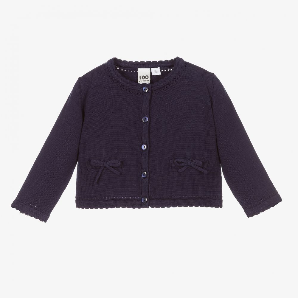 iDO Junior - Blue Cotton Knit Baby Cardigan | Childrensalon