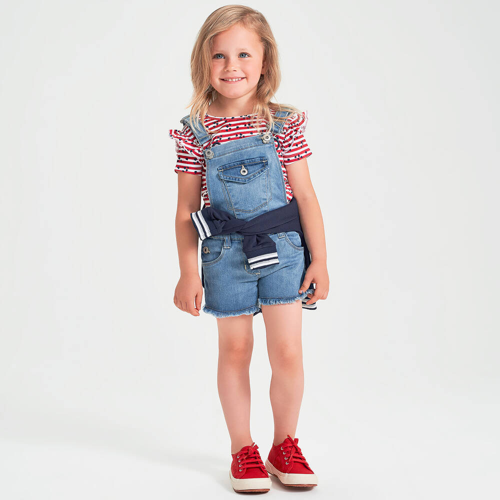 iDO Baby-Blue Denim Short Dungarees | Childrensalon Outlet
