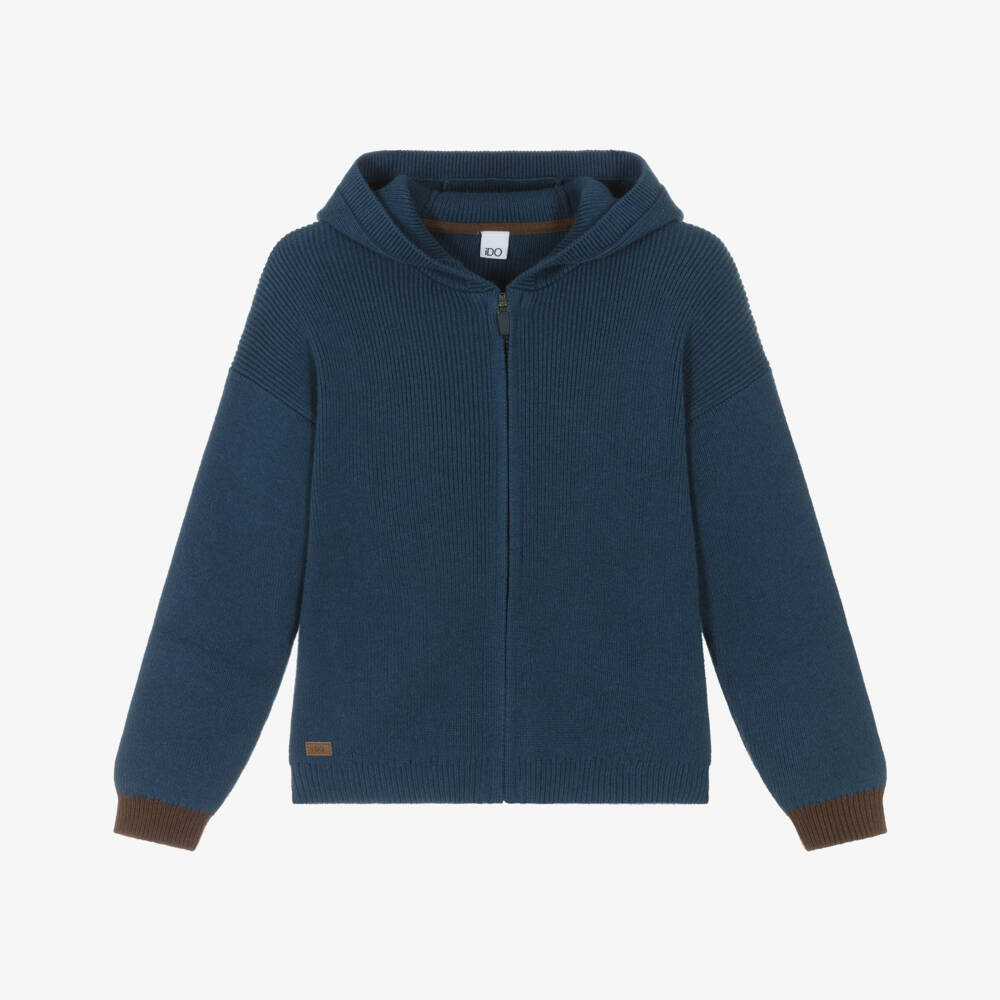 iDO-Blue Knitted Hooded Zip Up Top | Childrensalon Outlet