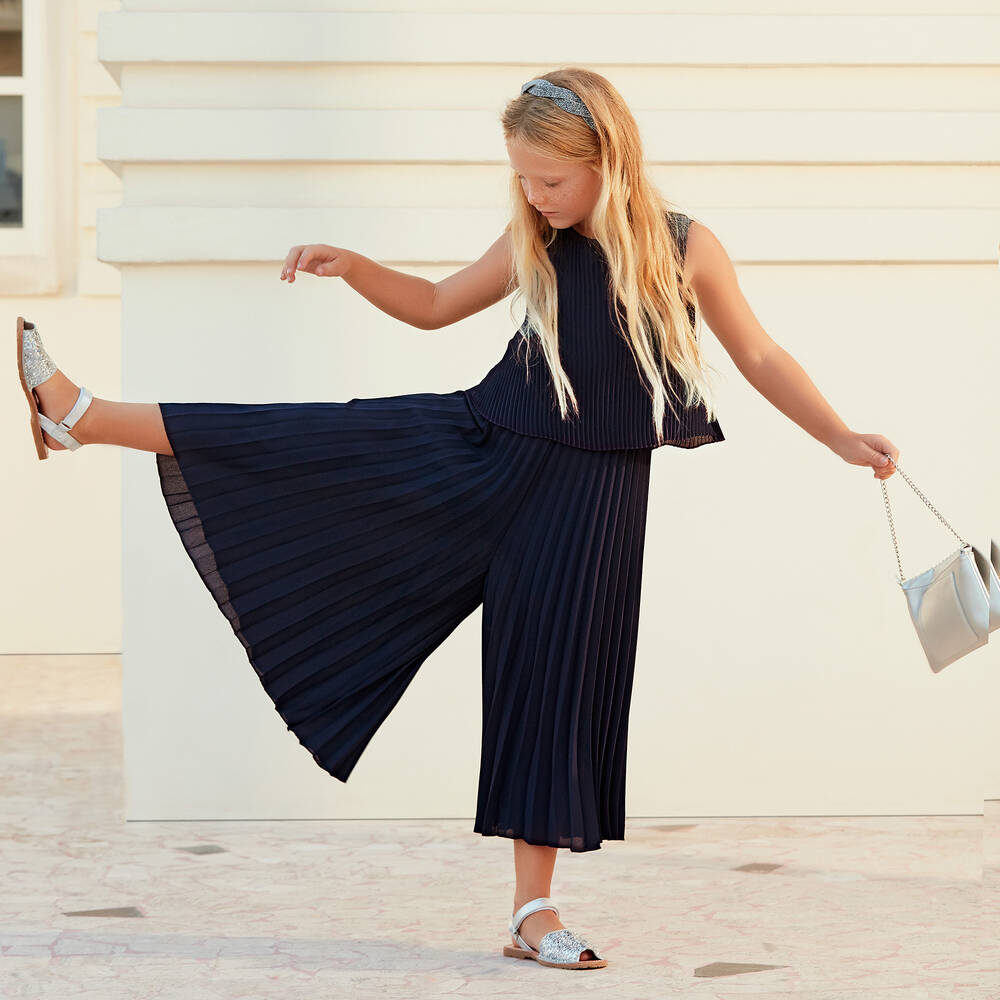 iDO Junior-Blue Pleated Crêpe Jumpsuit | Childrensalon Outlet