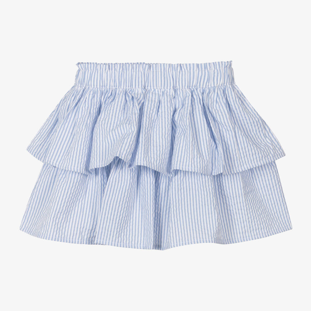 iDO Baby-تنورة مخططة زرقاء للبنات من قماش سييرساكر | Childrensalon Outlet