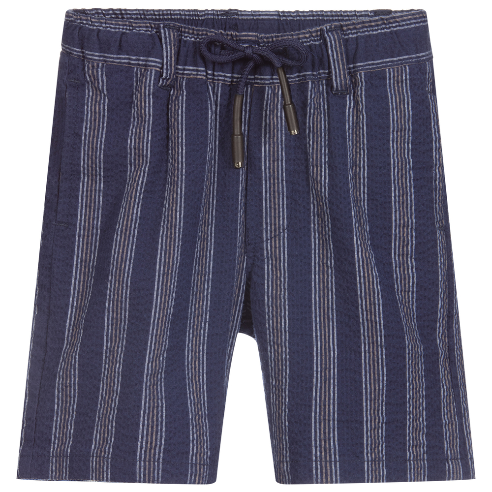 iDO Baby - Blaue Seersucker-Shorts mit Streifen | Childrensalon