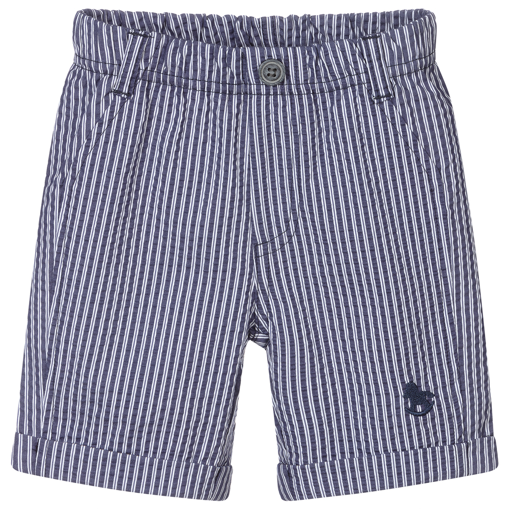 iDO Baby - Blue Striped Cotton Shorts | Childrensalon