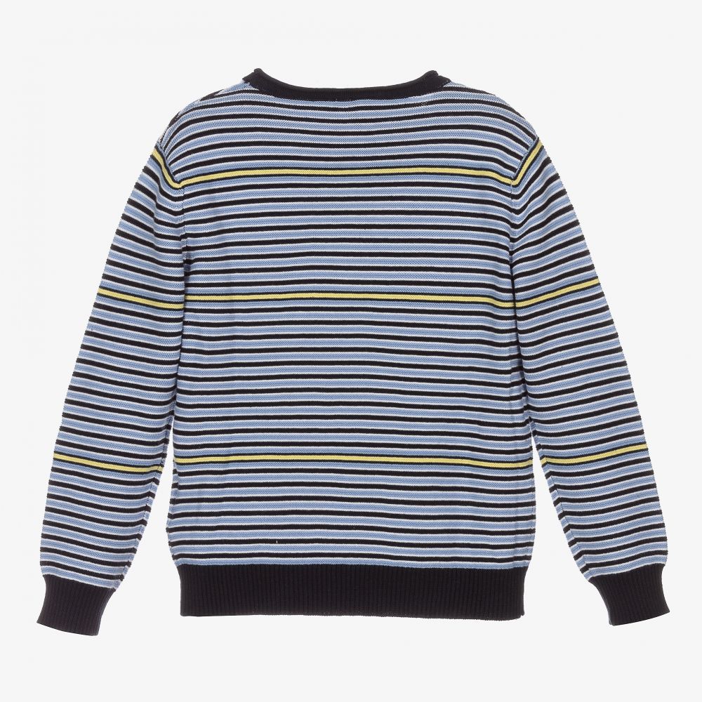 iDO Baby-Blue Striped Cotton Sweater | Childrensalon Outlet