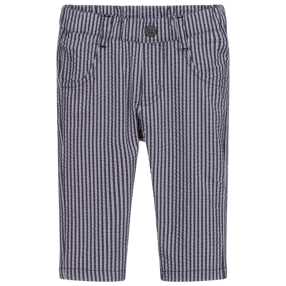 iDO Mini - Blue Striped Cotton Trousers | Childrensalon