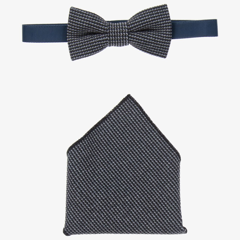 iDO Baby - طقم ربطة عنق ومنديل جيب لون كحلي ورمادي للأولاد | Childrensalon