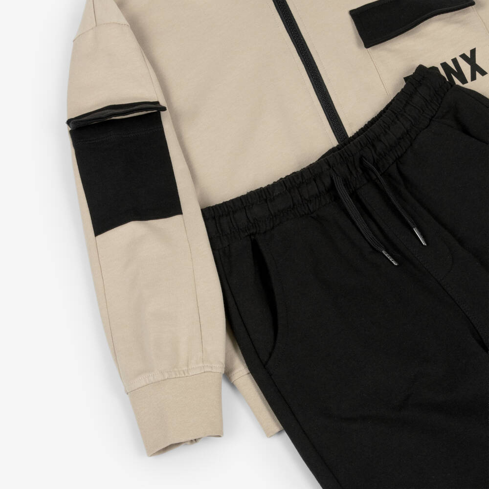 iDO-Boys Beige & Black Graphic Cotton Tracksuit | Childrensalon Outlet