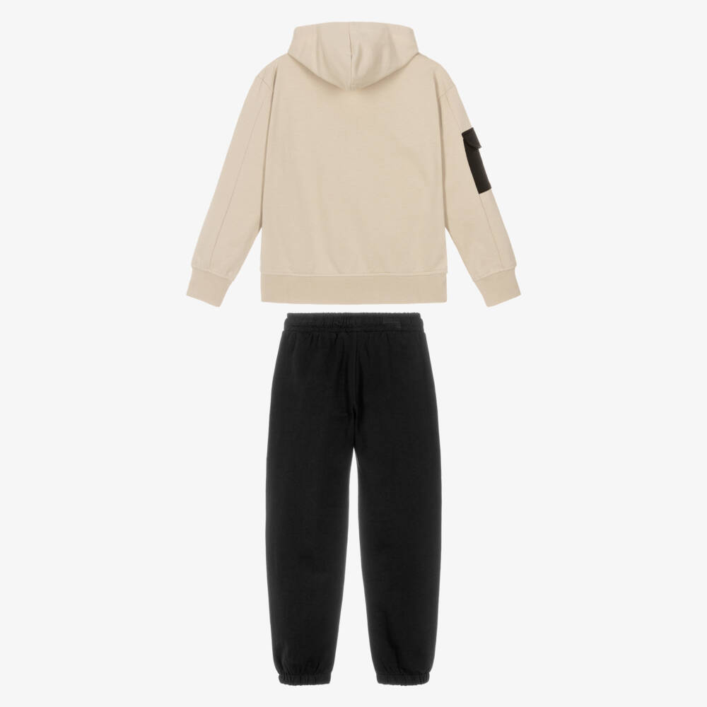 iDO-Boys Beige & Black Graphic Cotton Tracksuit | Childrensalon Outlet