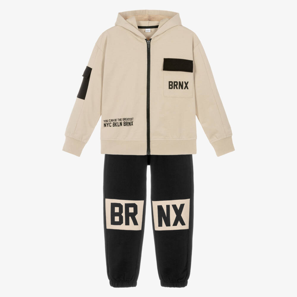 iDO-Boys Beige & Black Graphic Cotton Tracksuit | Childrensalon Outlet