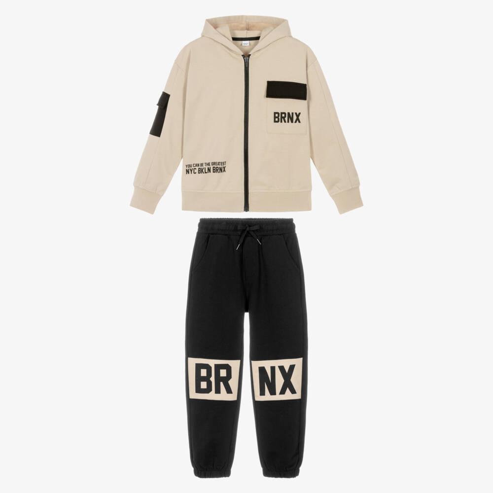 iDO-Boys Beige & Black Graphic Cotton Tracksuit | Childrensalon Outlet
