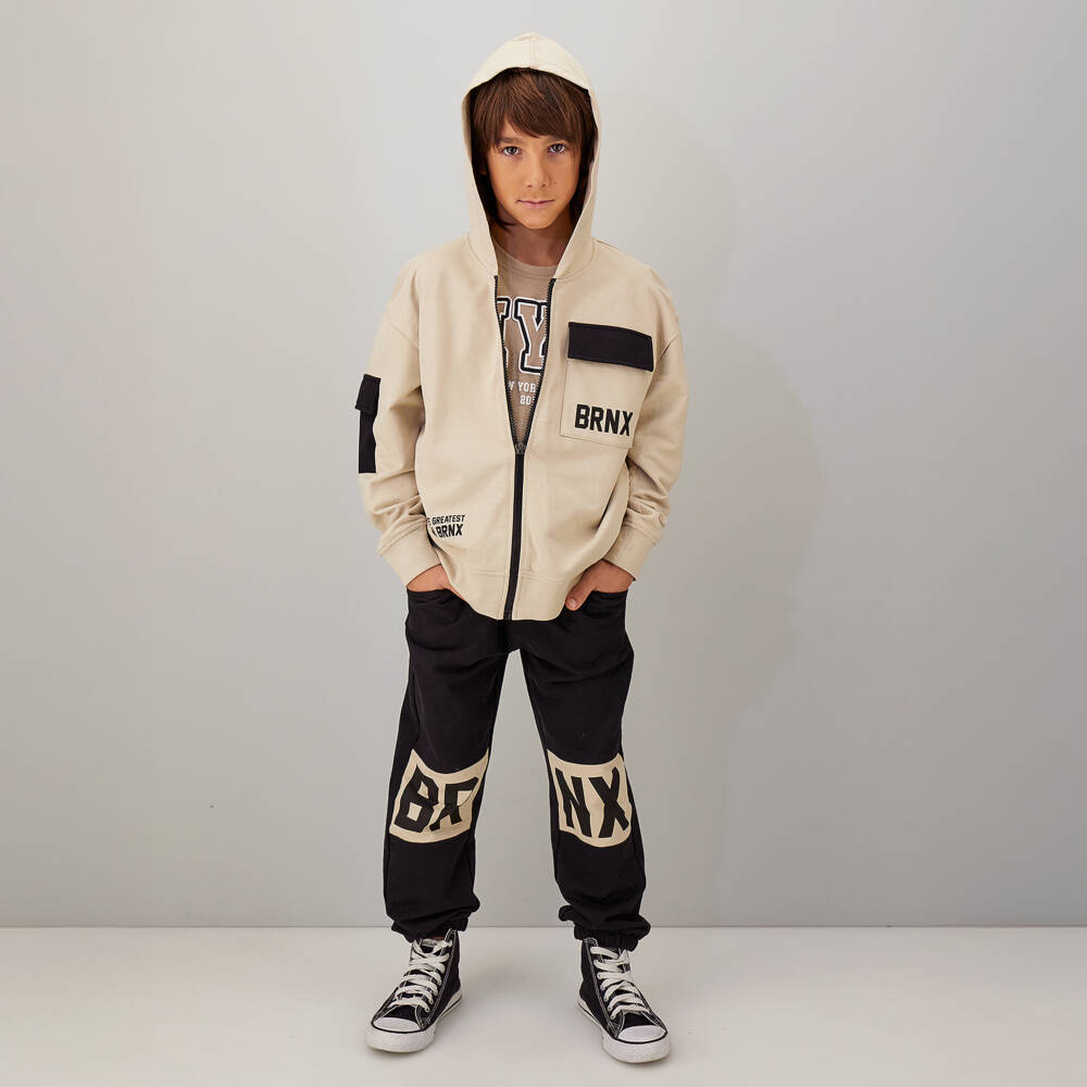 iDO-Boys Beige & Black Graphic Cotton Tracksuit | Childrensalon Outlet