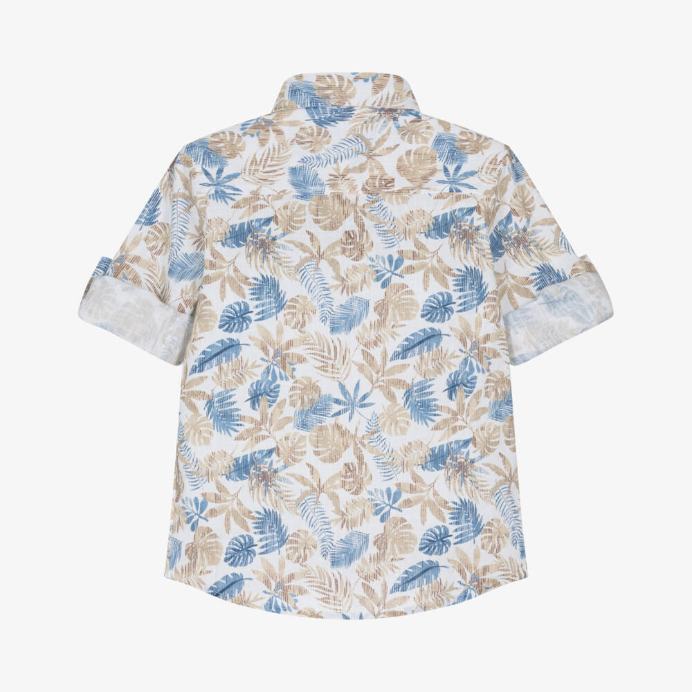 iDO-Boys Beige & Blue Palm Leaf Print Shirt | Childrensalon Outlet