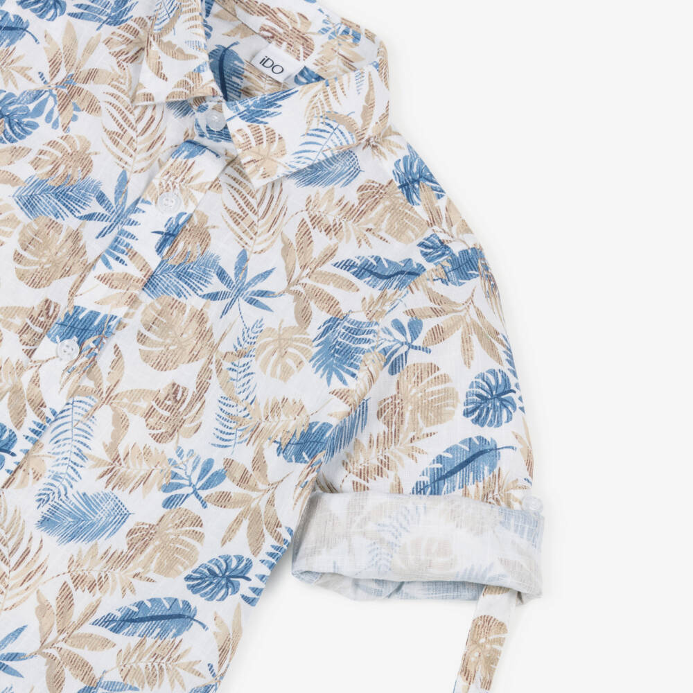 iDO-Boys Beige & Blue Palm Leaf Print Shirt | Childrensalon Outlet