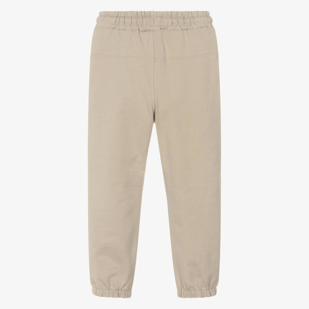 iDO-Boys Beige Cotton Joggers with Varsity Style Motif | Childrensalon Outlet