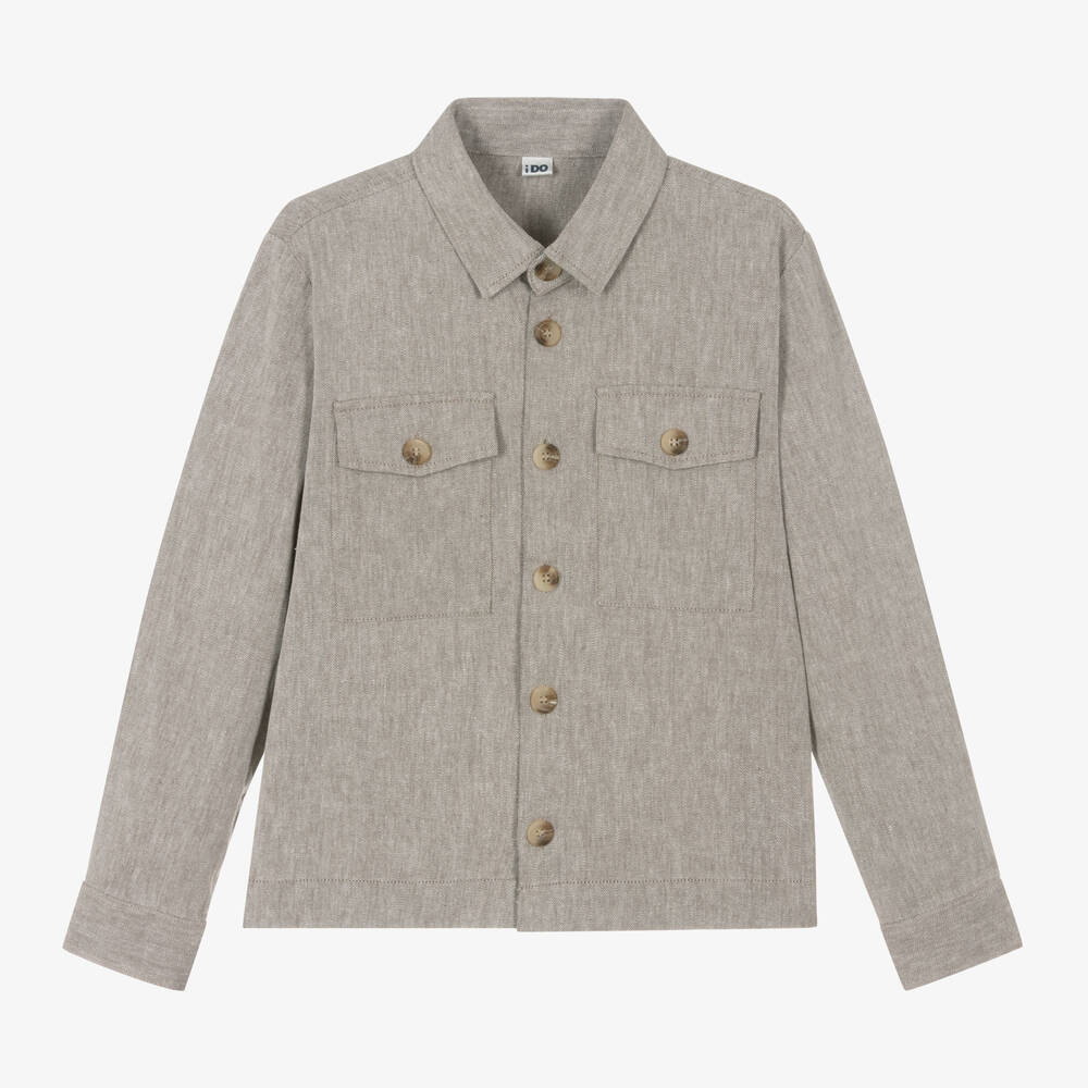 iDO Junior-Boys Beige Cotton & Linen Overshirt | Childrensalon Outlet