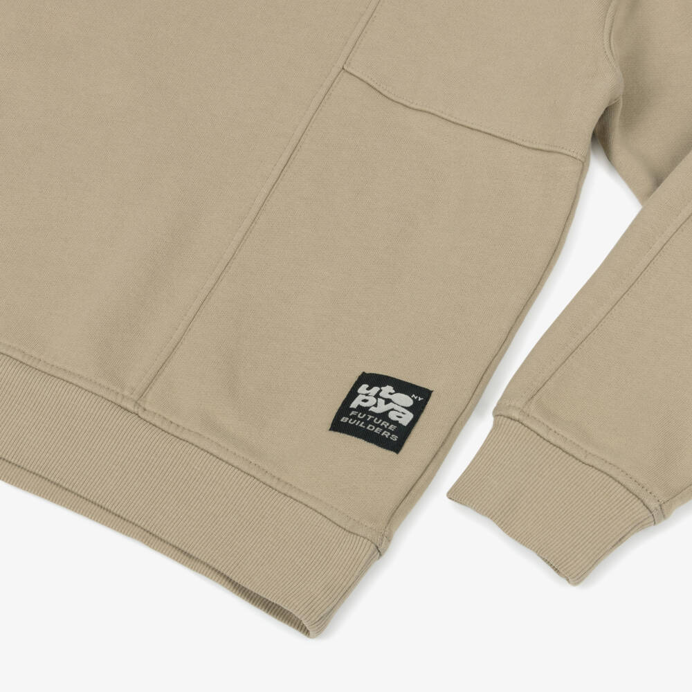 iDO-Boys Beige Cotton Oversized Sweatshirt with Black Logo Print | Childrensalon Outlet