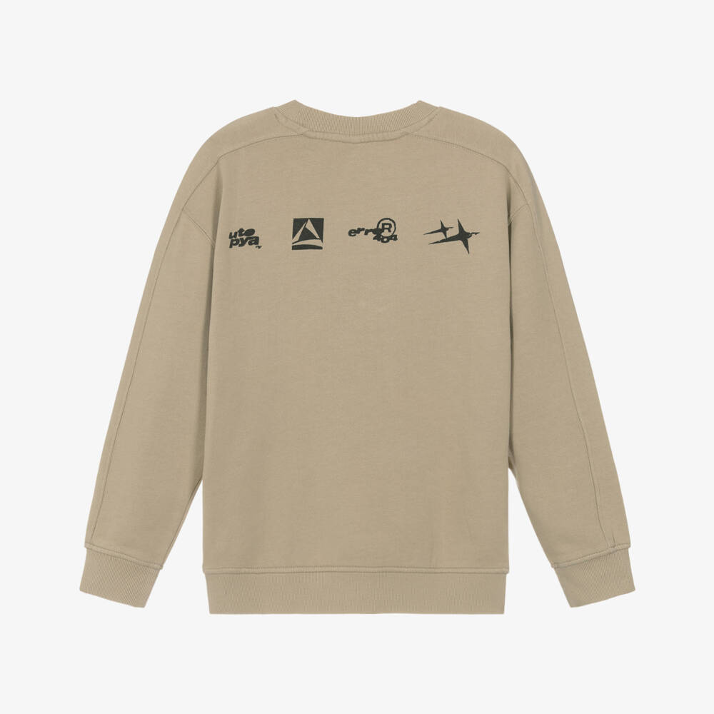 iDO-Boys Beige Cotton Oversized Sweatshirt with Black Logo Print | Childrensalon Outlet