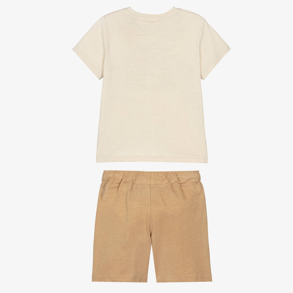 iDO-Boys Beige Cotton Summer Vibes Shorts Set | Childrensalon Outlet