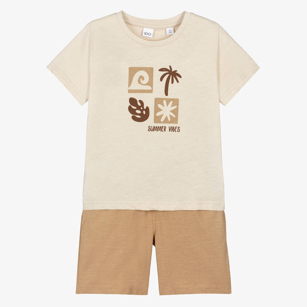 iDO-Boys Beige Cotton Summer Vibes Shorts Set | Childrensalon Outlet