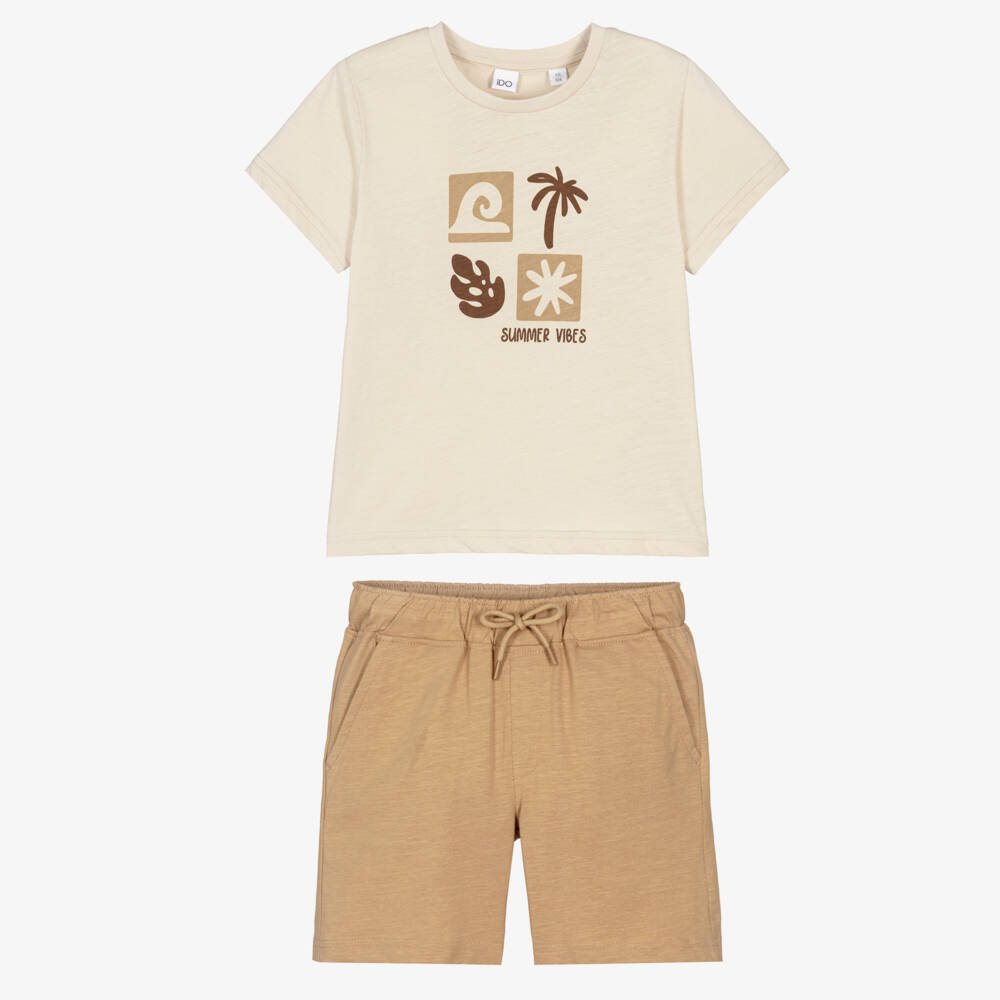 iDO-Boys Beige Cotton Summer Vibes Shorts Set | Childrensalon Outlet