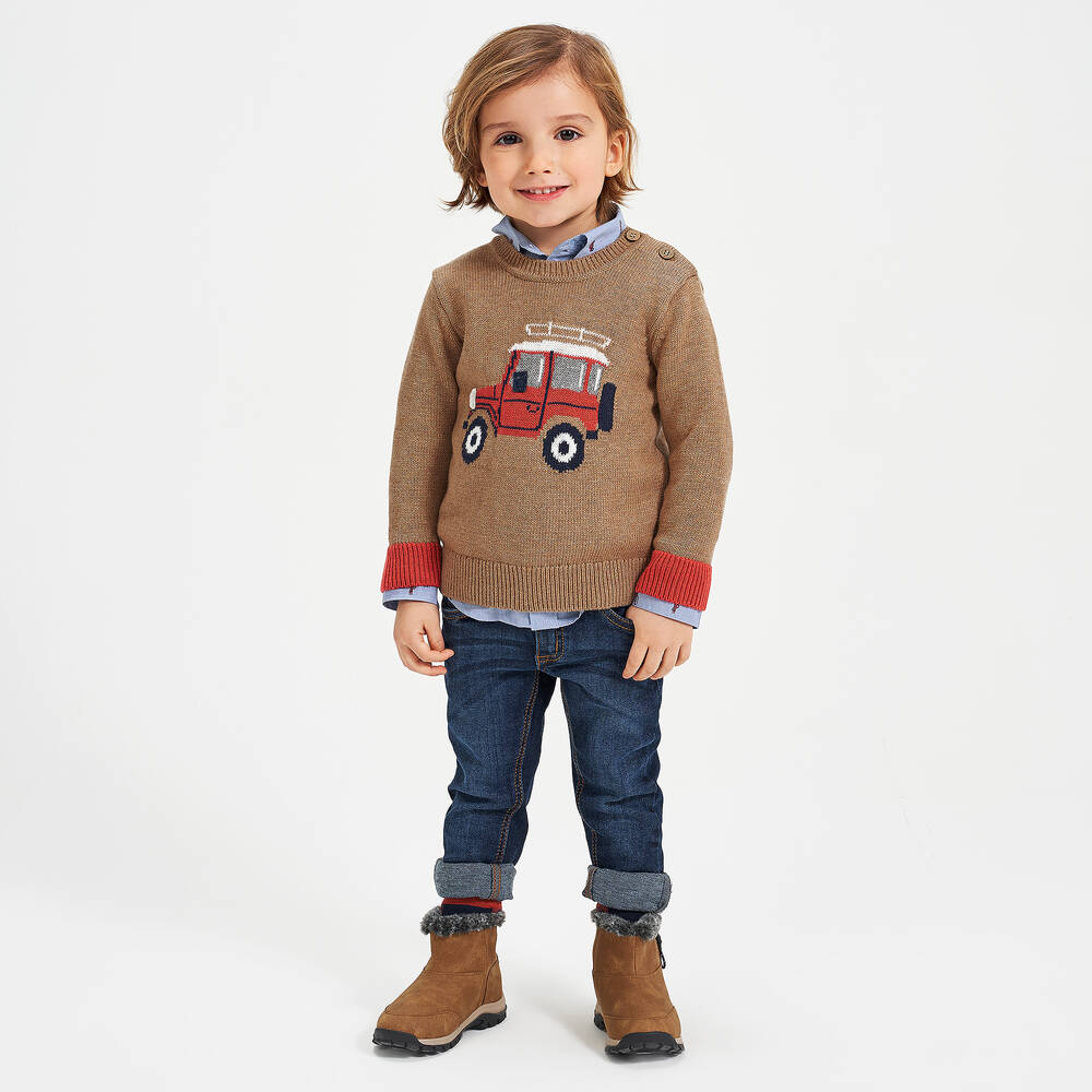 iDO Baby-Boys Beige Cotton Sweater | Childrensalon Outlet