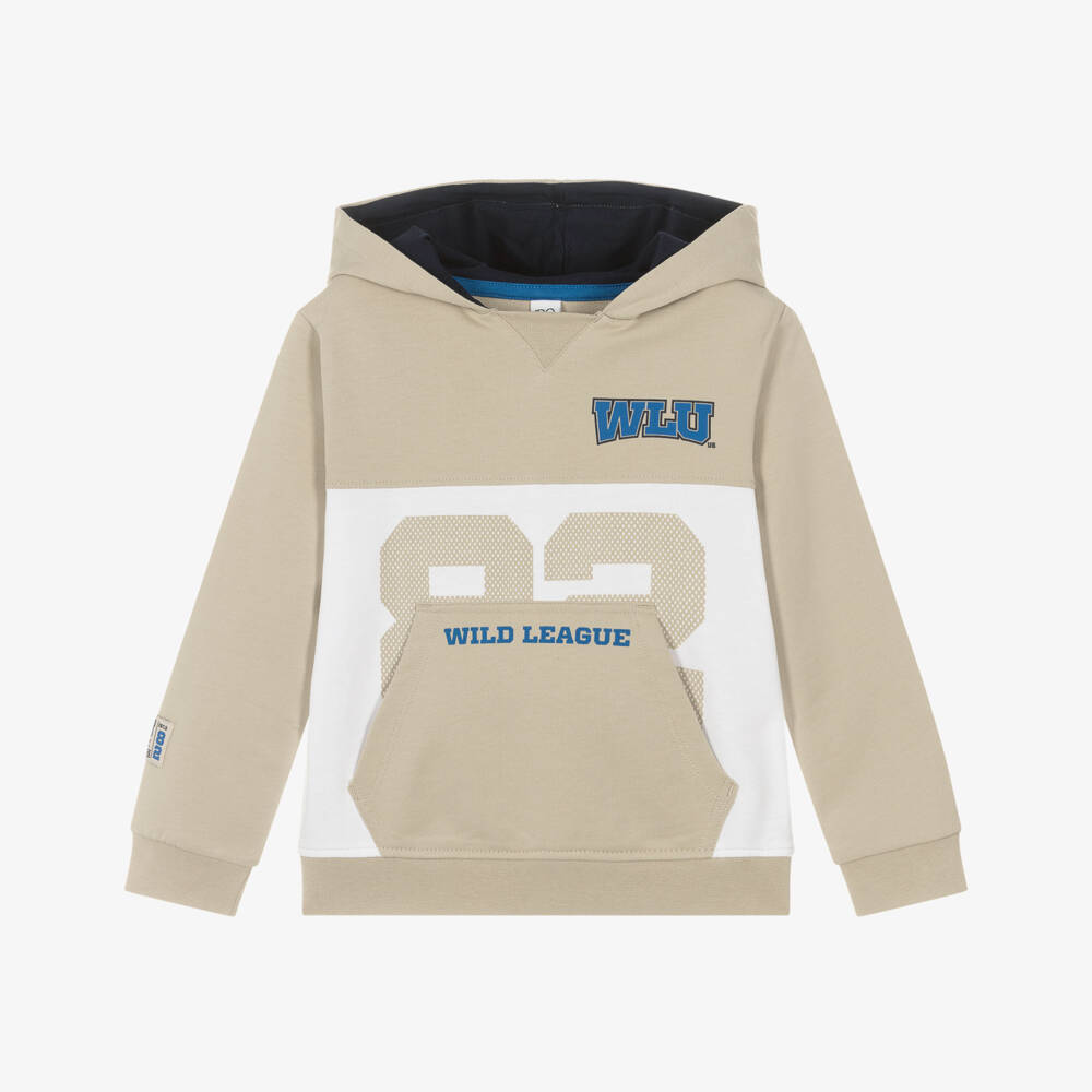 iDO-Boys Beige Cotton Varsity Hoodie | Childrensalon Outlet