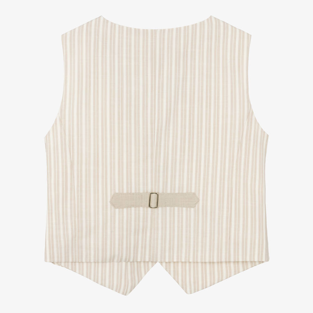 iDO-Boys Beige & Ivory Striped Waistcoat | Childrensalon Outlet
