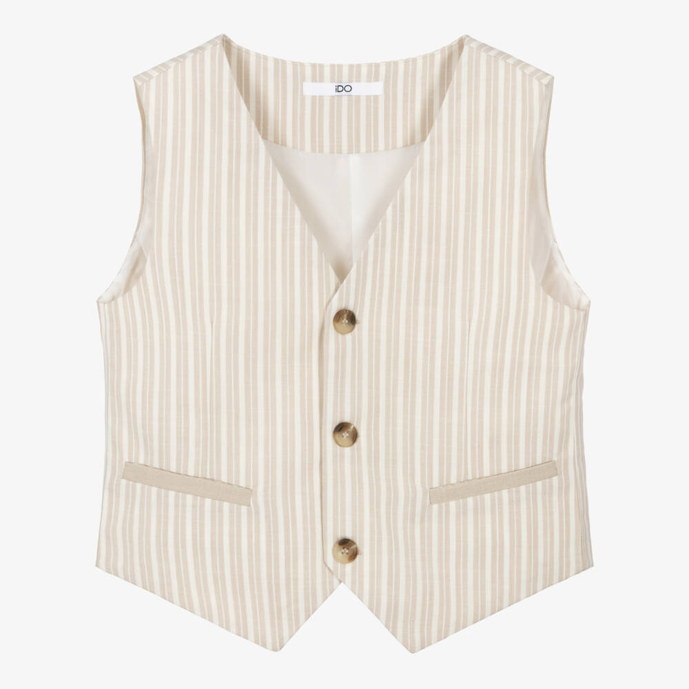 iDO-Boys Beige & Ivory Striped Waistcoat | Childrensalon Outlet