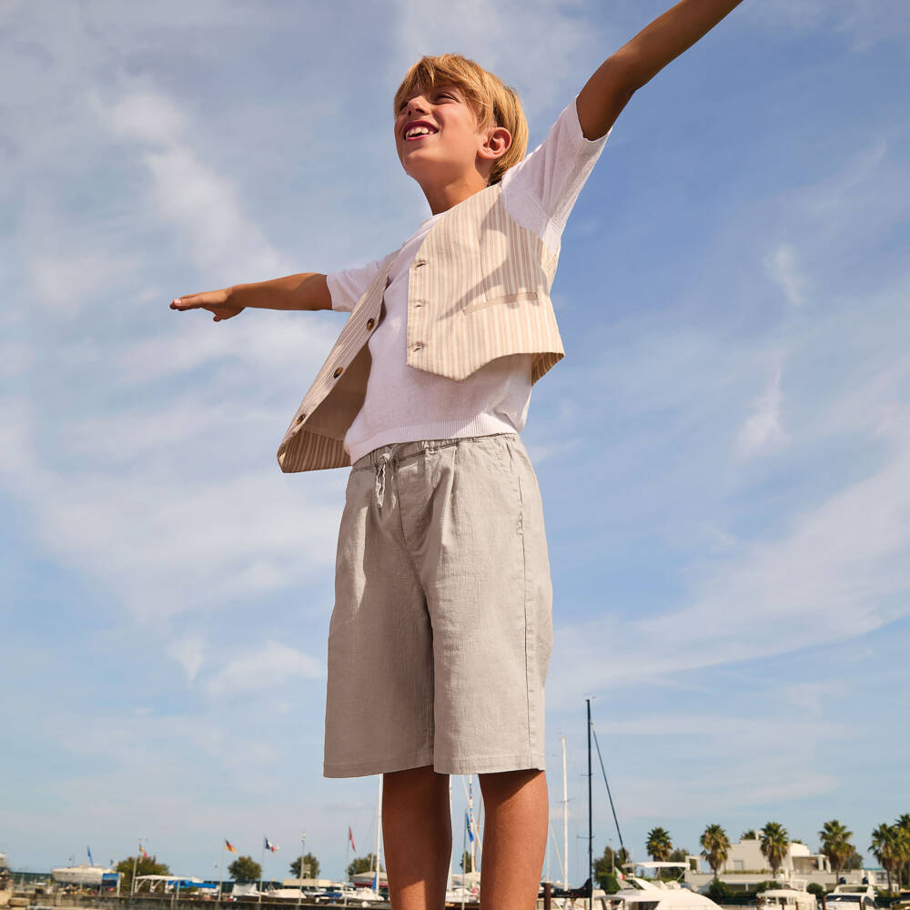 iDO-Boys Beige & Ivory Striped Waistcoat | Childrensalon Outlet