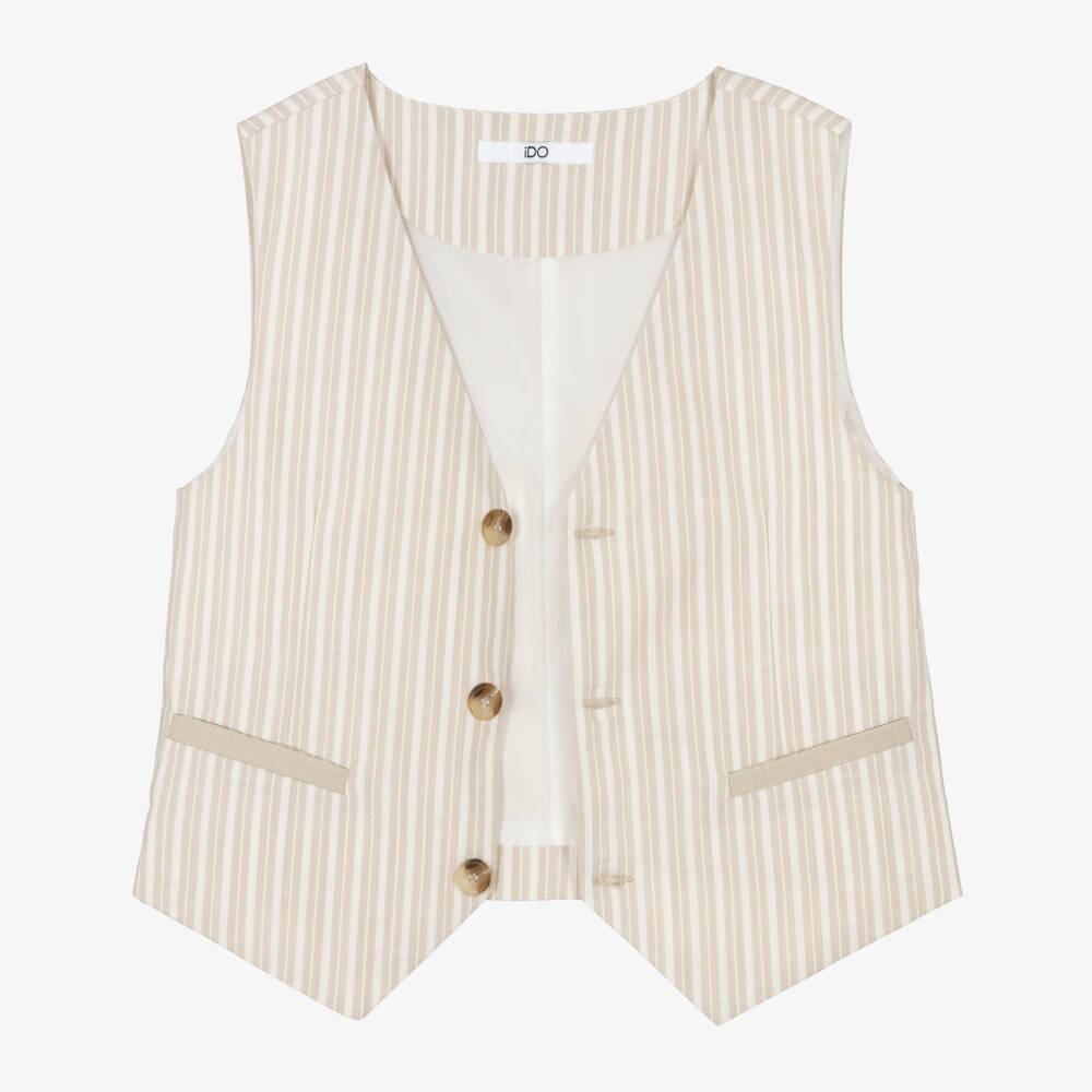 iDO-Boys Beige & Ivory Striped Waistcoat | Childrensalon Outlet