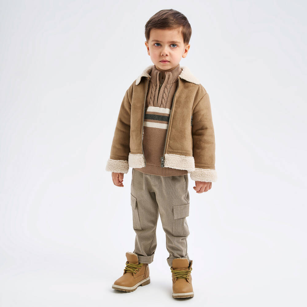iDO Baby-Boys Beige Knit Zip Sweater | Childrensalon Outlet