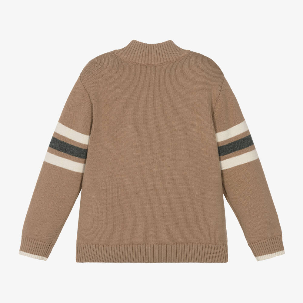 iDO Baby-Boys Beige Knit Zip Sweater | Childrensalon Outlet