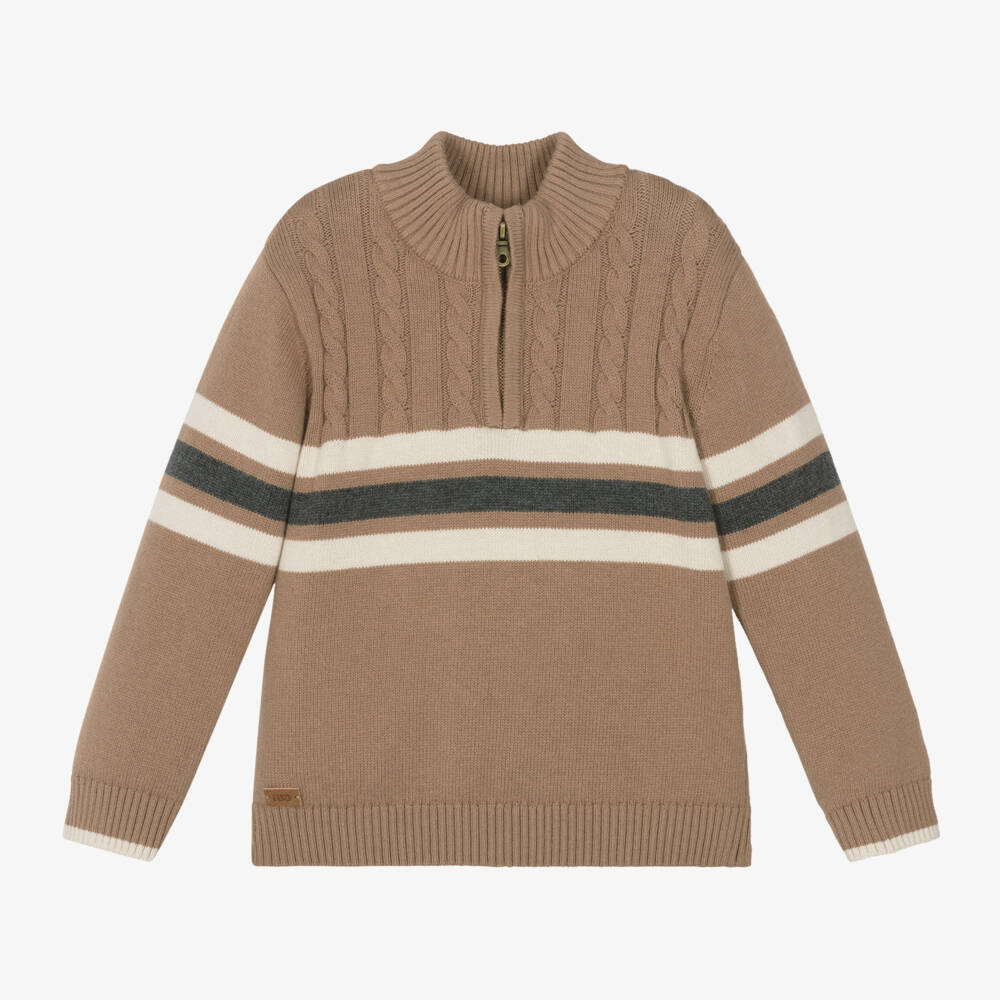 iDO Baby-Boys Beige Knit Zip Sweater | Childrensalon Outlet