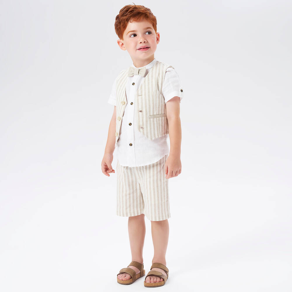 iDO Baby-Boys Beige Striped Shorts | Childrensalon Outlet
