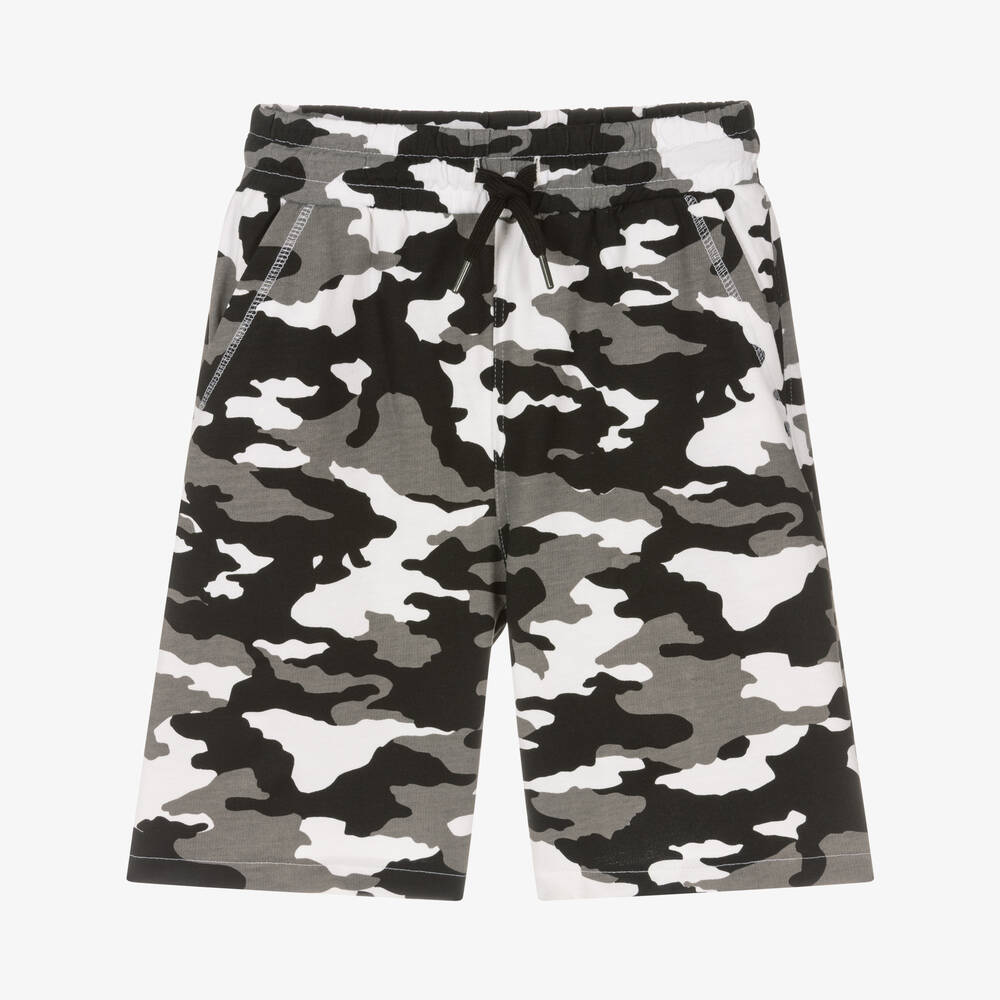 iDO Junior - Boys Black Cotton Camouflage Shorts | Childrensalon